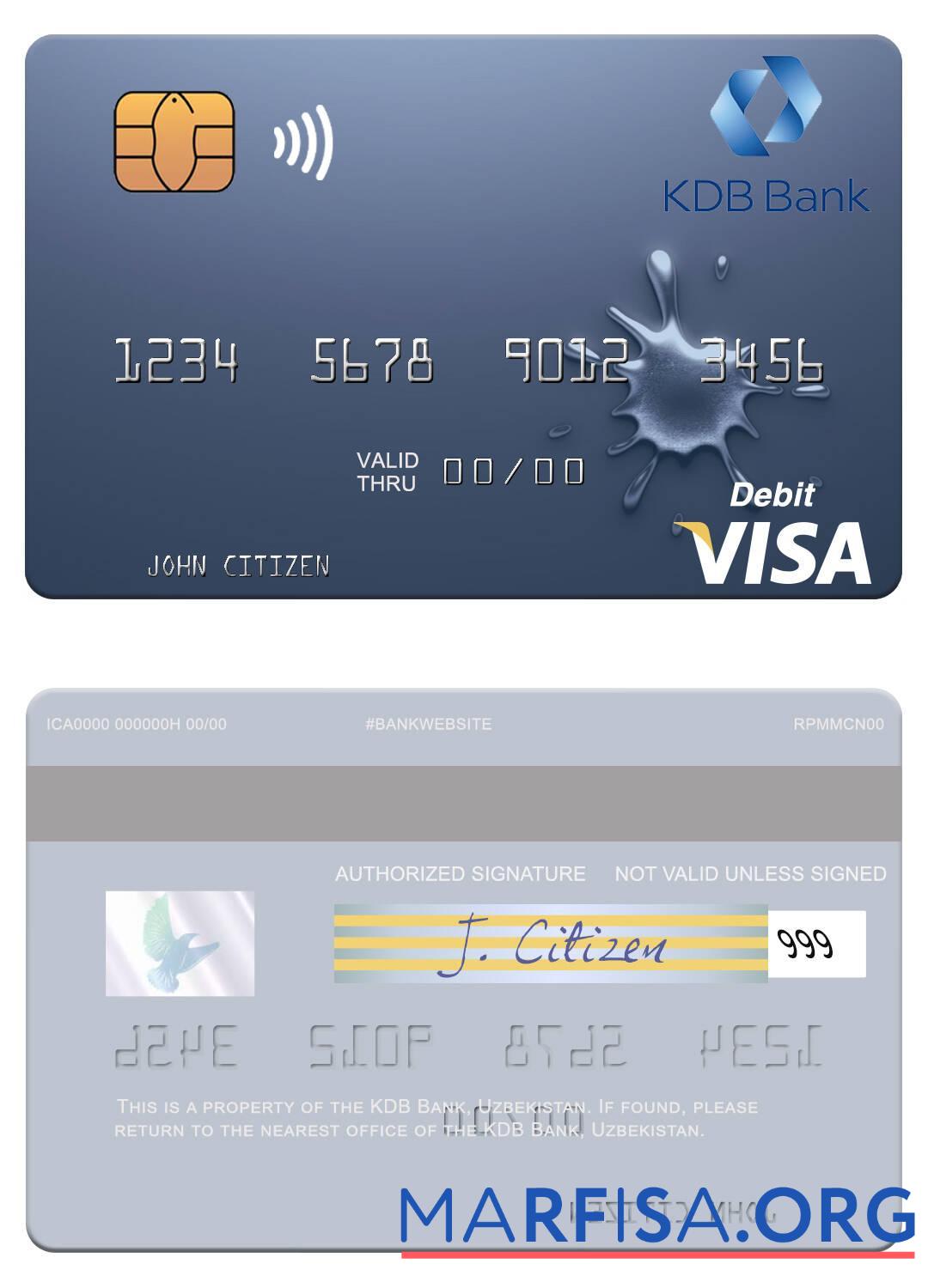 Realistic Uzbekistan KDB Bank visa debit card example
